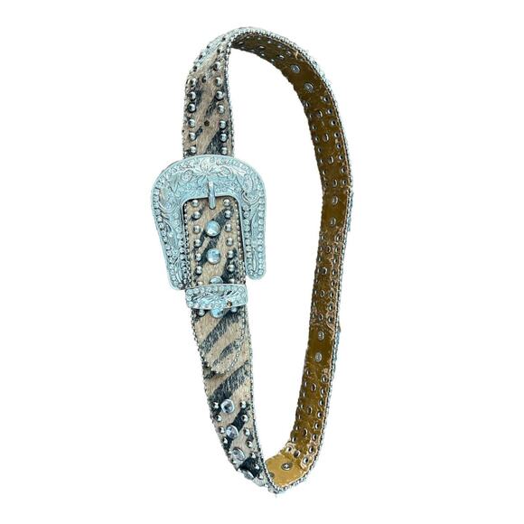 Nocona Belt Buckle Studded Western Bling Rhinestone Horse Hair 28” Rodeo Cowgirl - Picture 3 of 5